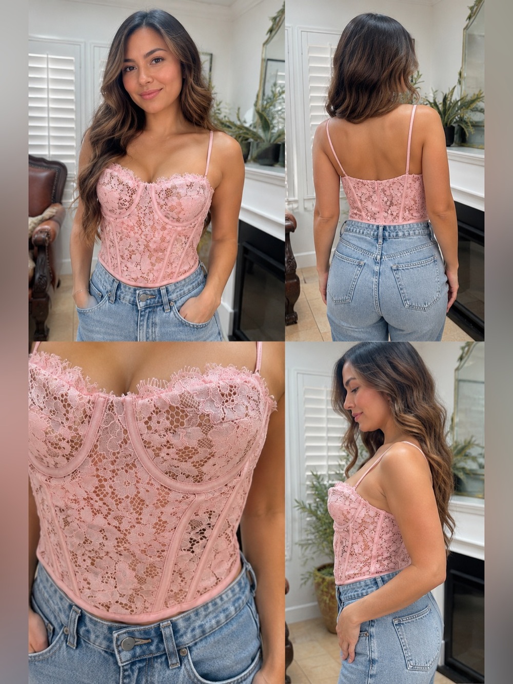 NWOT House of CB Pink Lace Corset Camisole PtP 18.5-20